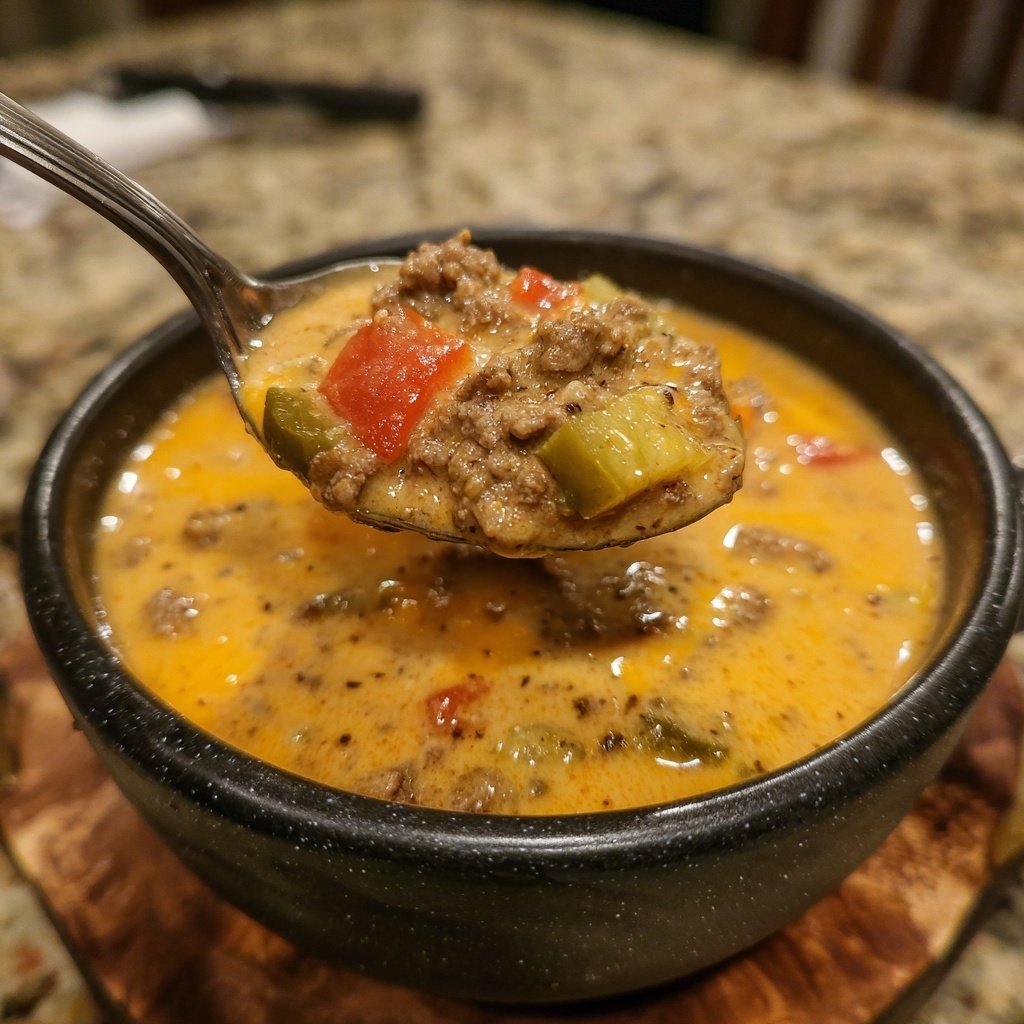 Slow Cooker Cheeseburger Soup Comfort Bowl