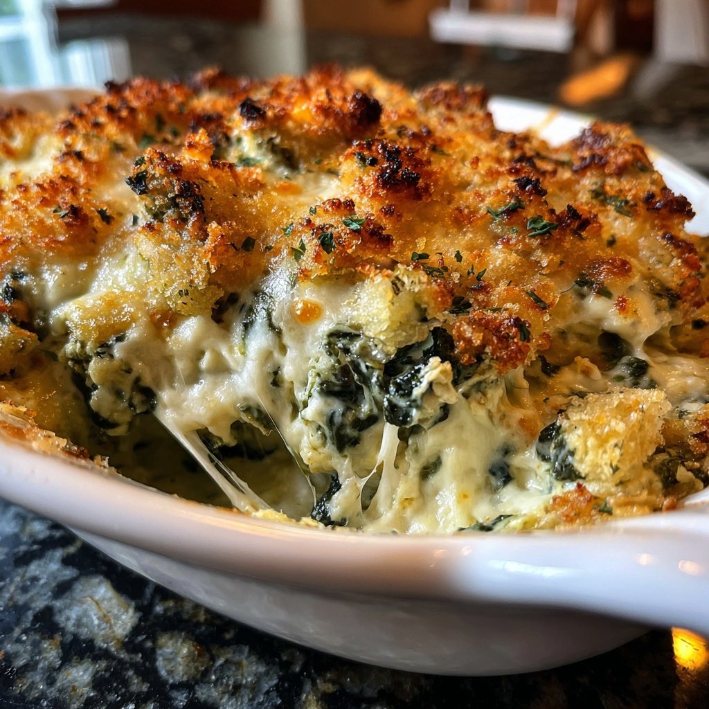 Spinach Artichoke Dip with Breadcrumbs