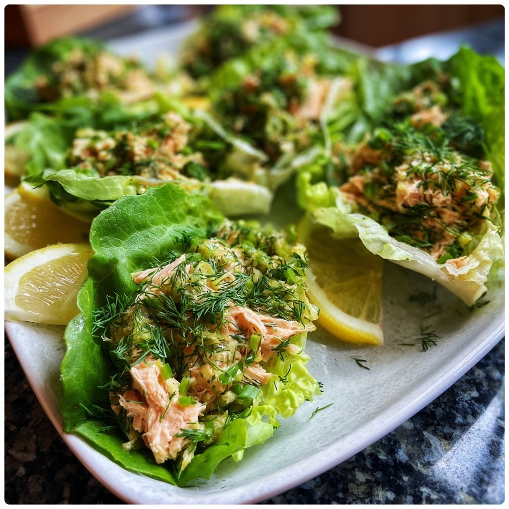 Lemon Dill Salmon Lettuce Cups