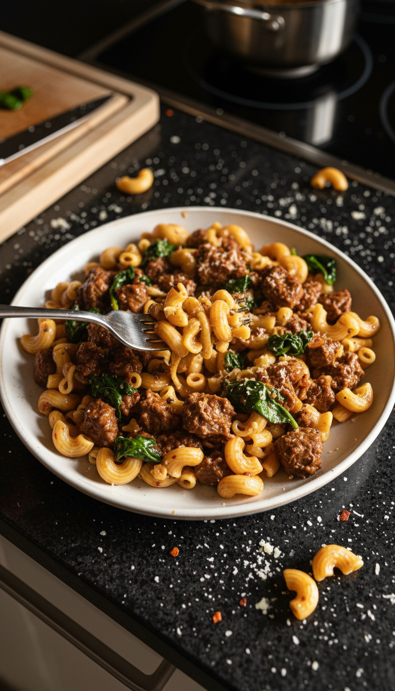 Satisfying Beef and Spinach Pasta